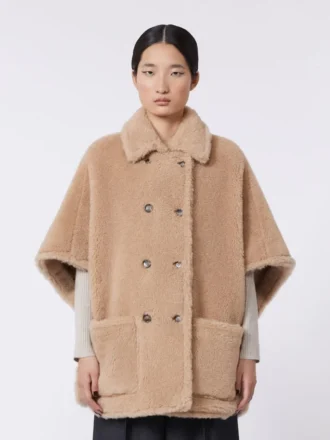 Alpaca and cashmere teddy fabric cape, beige