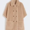 Alpaca and cashmere teddy fabric cape, beige Alpaca and cashmere teddy fabric cape, beige