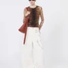 Animal-print bi-material top, beige shaded Animal-print bi-material top, beige shaded