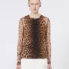 Animal-print bi-material top, beige shaded Animal-print bi-material top, beige shaded