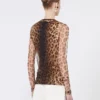 Animal-print bi-material top, beige shaded Animal-print bi-material top, beige shaded