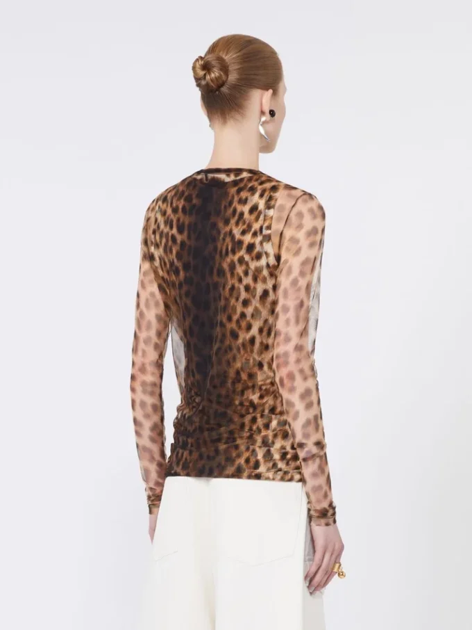 Animal-print bi-material top, beige shaded Animal-print bi-material top, beige shaded