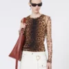 Animal-print bi-material top, beige shaded Animal-print bi-material top, beige shaded