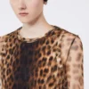 Animal-print bi-material top, beige shaded Animal-print bi-material top, beige shaded