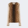 Animal-print bi-material top, beige shaded Animal-print bi-material top, beige shaded