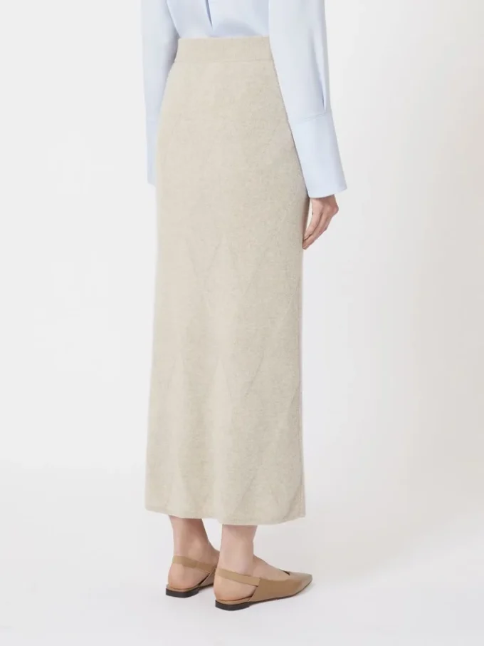 Argyle cashmere yarn skirt, beige