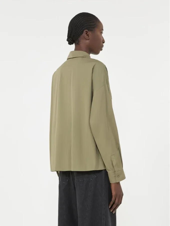 Asymmetrical washed cotton shirt, kaki