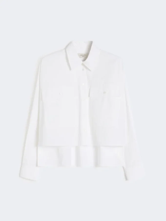 Asymmetrical washed cotton shirt, white