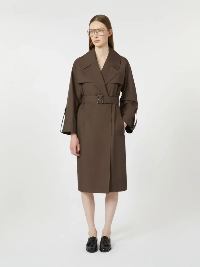 Belted water-repellent twill trench coat, chocolate Belted water-repellent twill trench coat, chocolate