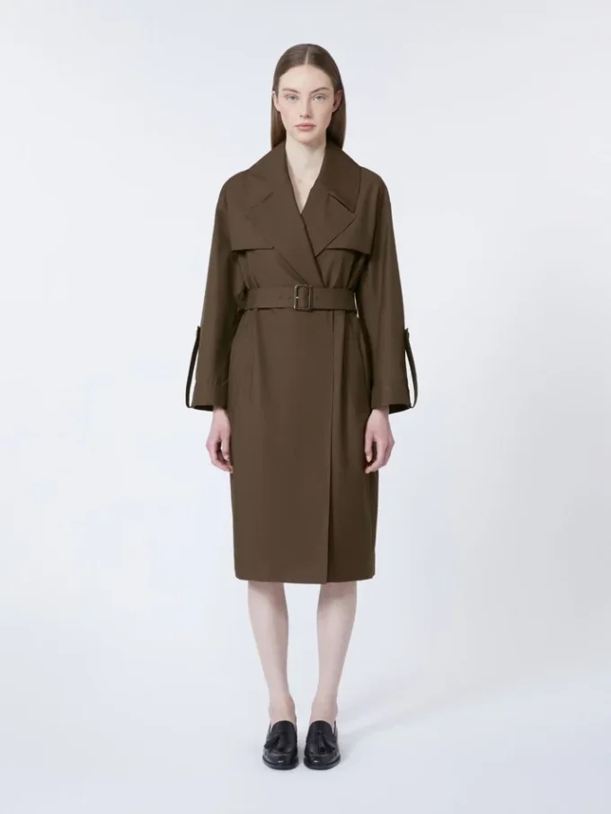 Belted water-repellent twill trench coat, chocolate Belted water-repellent twill trench coat, chocolate