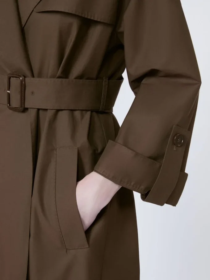 Belted water-repellent twill trench coat, chocolate Belted water-repellent twill trench coat, chocolate