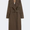 Belted water-repellent twill trench coat, chocolate Belted water-repellent twill trench coat, chocolate