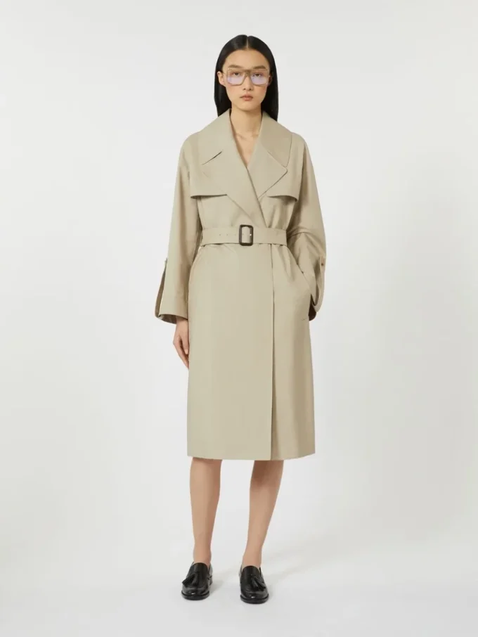 Belted water-repellent twill trench coat, sand Belted water-repellent twill trench coat, sand