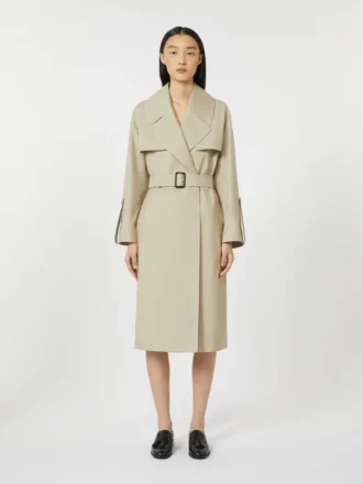 Belted water-repellent twill trench coat, sand