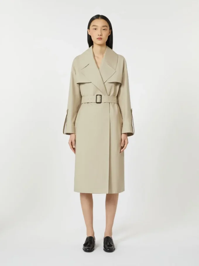 Belted water-repellent twill trench coat, sand Belted water-repellent twill trench coat, sand