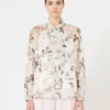 Blouse in printed chiffon, white