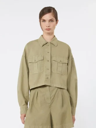 Boxy cotton panama shirt, olive green