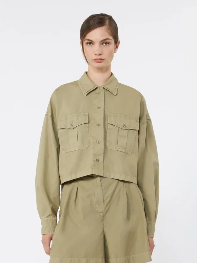 Boxy cotton panama shirt, olive green Boxy cotton panama shirt, olive green