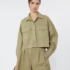Boxy cotton panama shirt, olive green Boxy cotton panama shirt, olive green