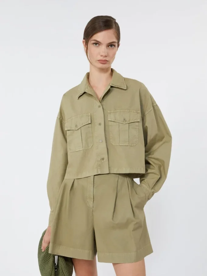 Boxy cotton panama shirt, olive green Boxy cotton panama shirt, olive green