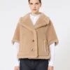 Boxy-fit alpaca and cashmere teddy fabric cape, beige