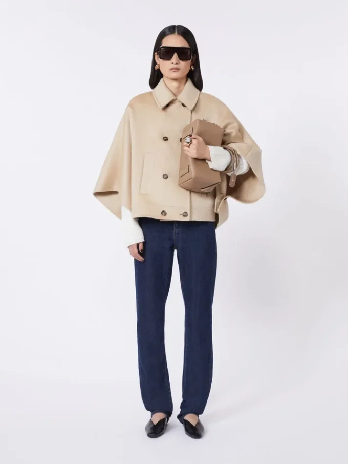 Boxy-fit cashmere cape, albino