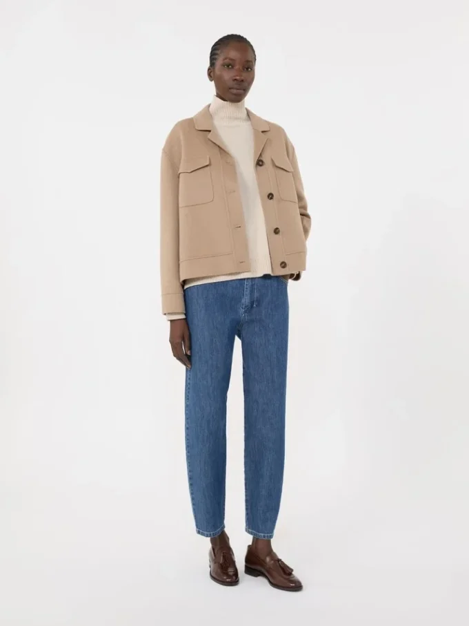 Boxy-fit wool and cashmere polo-neck sweater, white