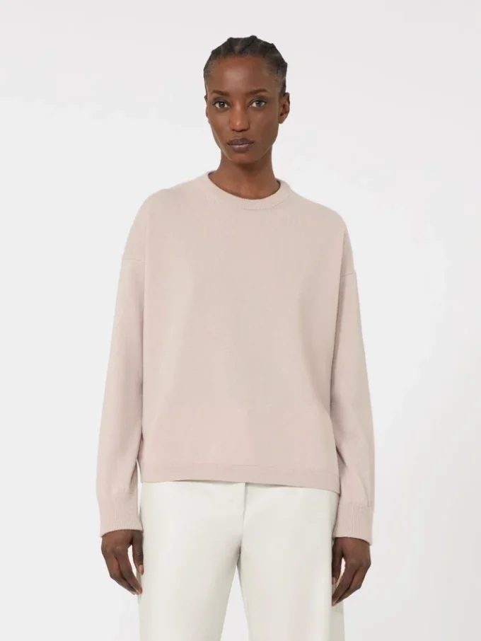 Boxy-fit wool and cashmere sweater, powder