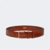 Braided leather belt, tobacco