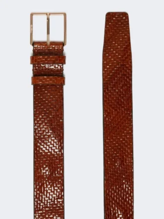 Braided leather belt, tobacco
