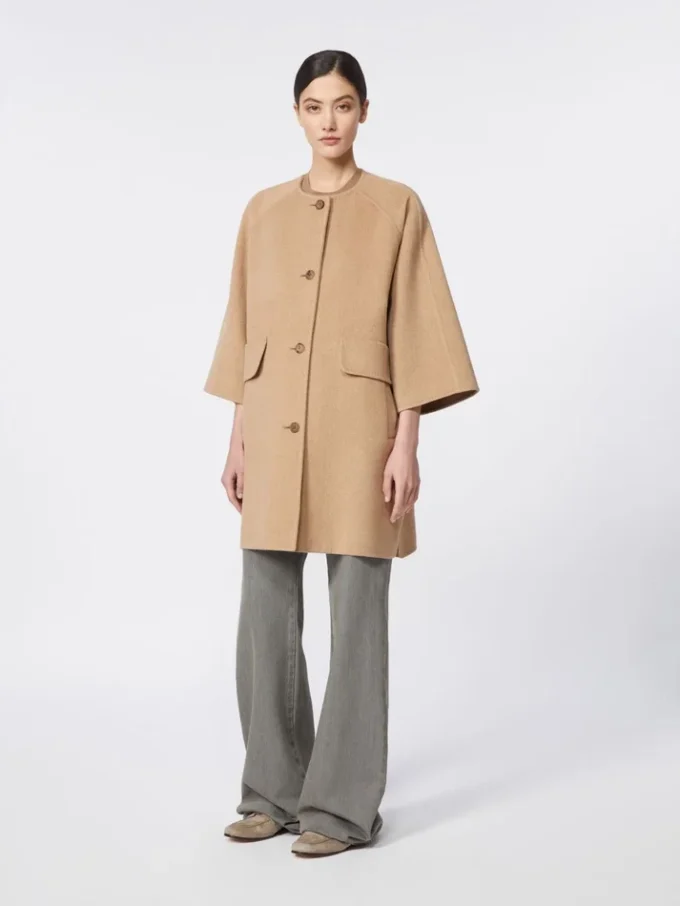 Camel broadcloth coat, hazelnut brown