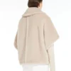 Cape in alpaca and wool teddy fabric, beige