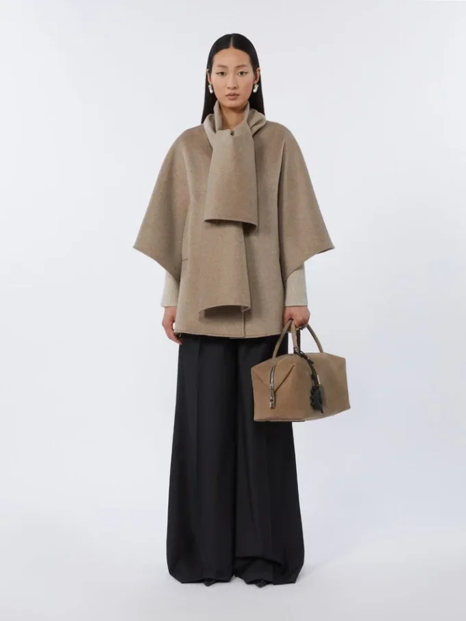 Cashmere cape with scarf detail, tawny bronze brown