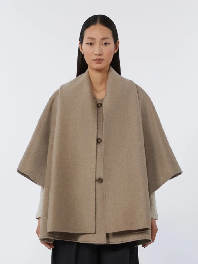 Cashmere cape with scarf detail, tawny bronze brown