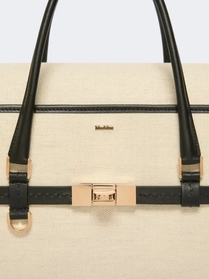 Chevron canvas and leather handbag, ice