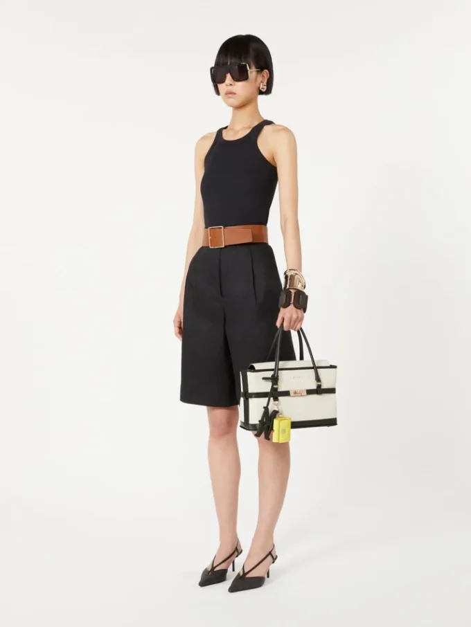 Chevron canvas and leather handbag, ice