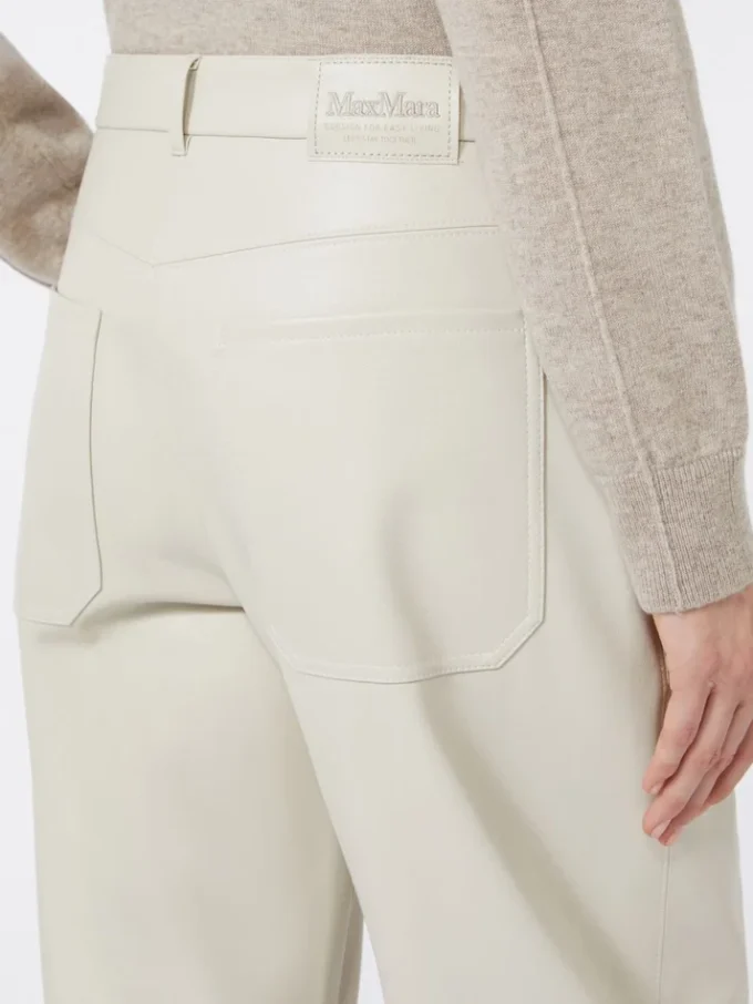 Coated fabric barrel-leg trousers, sand