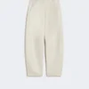 Coated fabric barrel-leg trousers, sand