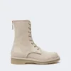 Combat boots in pure cashmere, beige