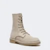 Combat boots in pure cashmere, beige