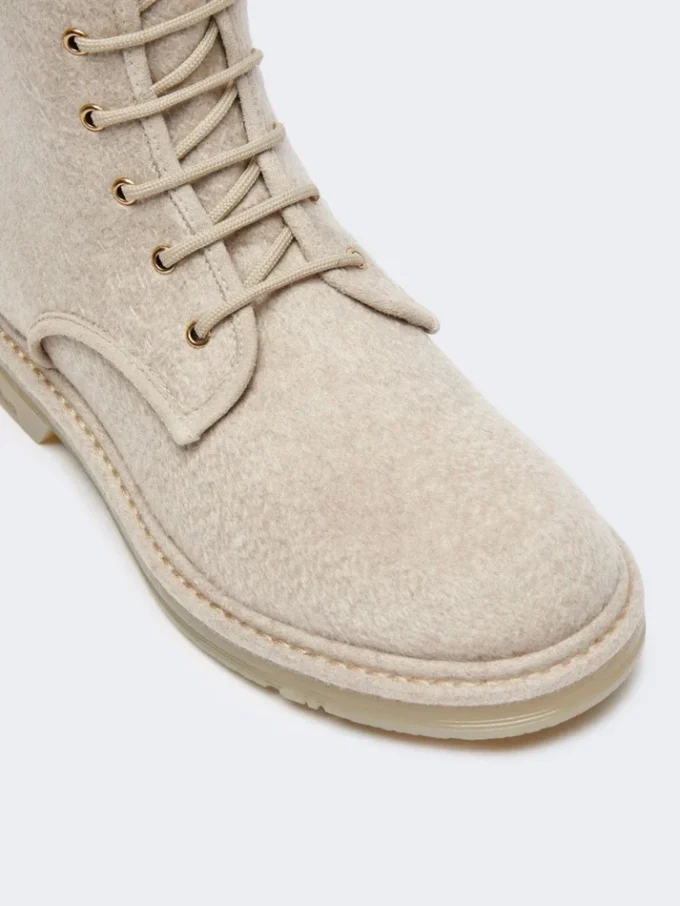 Combat boots in pure cashmere, beige