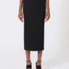 Compact crepe jersey midi skirt, black
