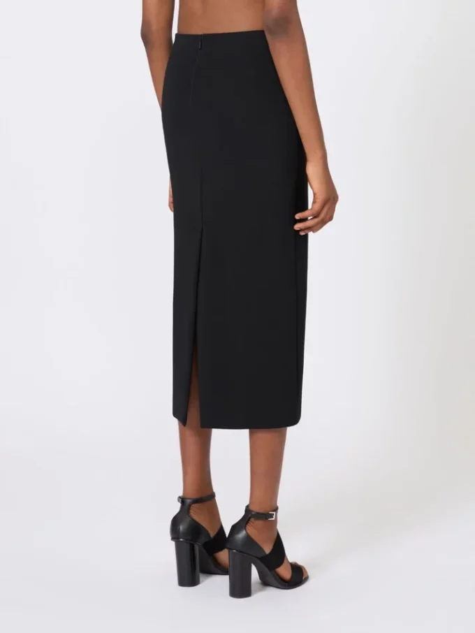 Compact crepe jersey midi skirt, black