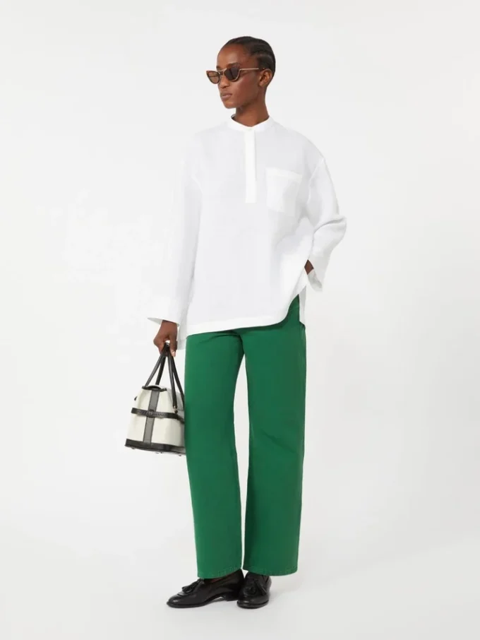 Cotton and linen 5-pocket trousers, green