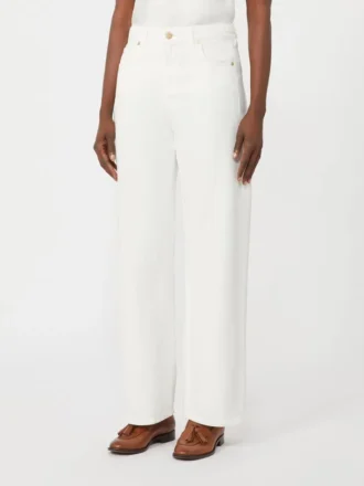 Cotton and linen 5-pocket trousers, white