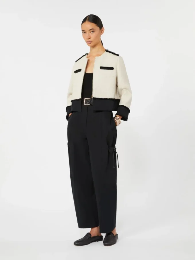 Cotton and linen basketweave jacket, beige