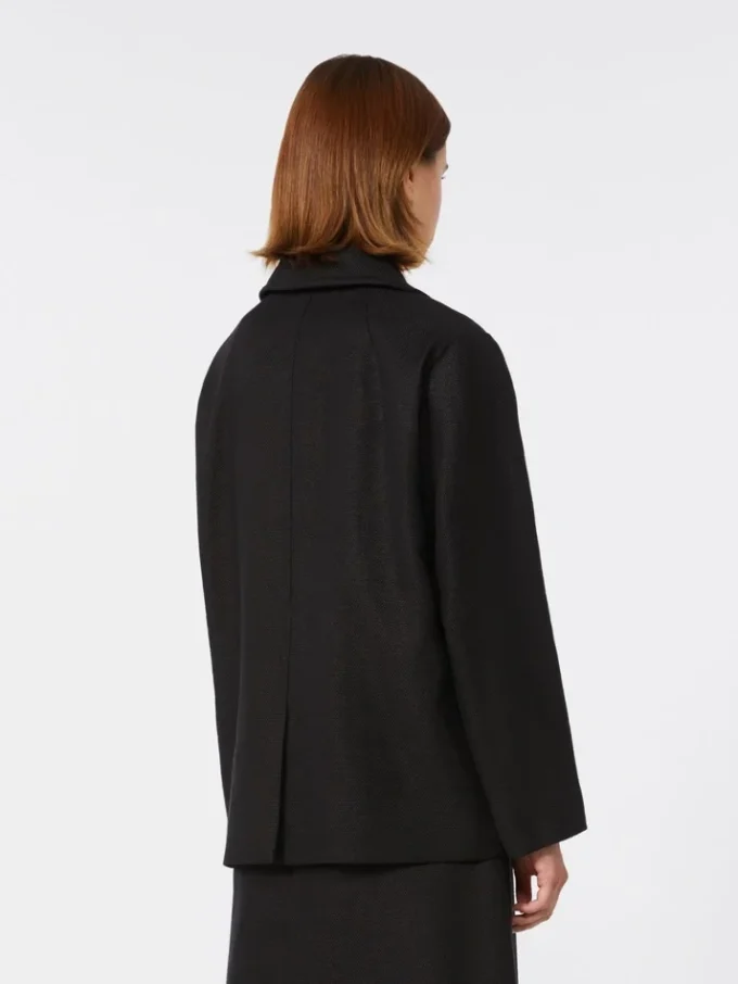 Cotton and linen basketweave pea coat, black