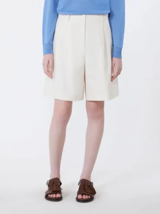 Cotton and linen canvas bermuda shorts, ecru