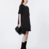 Cotton and linen canvas short dress, black