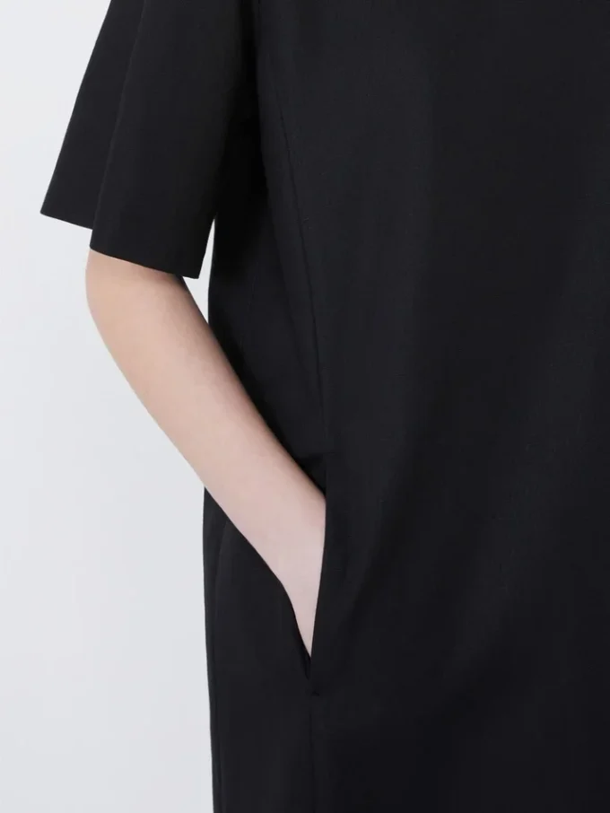 Cotton and linen canvas short dress, black